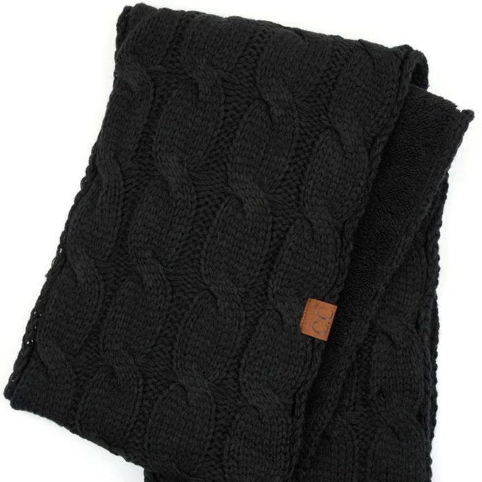 Knitted Fuzzy Sherpa Lining Scarf featuring a textured knit exterior and soft plush sherpa lining.