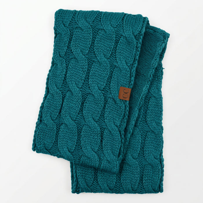 Knitted Fuzzy Sherpa Lining Scarf featuring a textured knit exterior and soft plush sherpa lining.