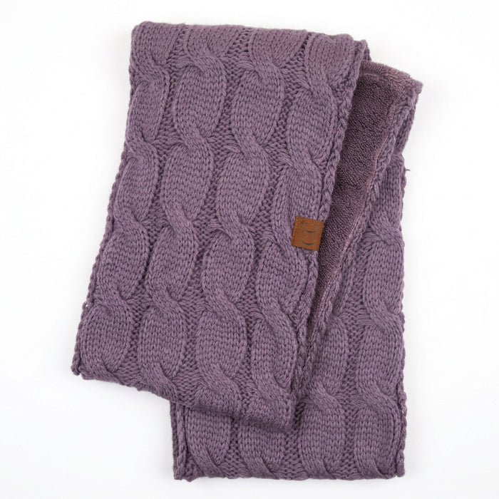 Knitted Fuzzy Sherpa Lining Scarf featuring a textured knit exterior and soft plush sherpa lining.