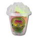 Clear plastic cup with colorful gummy fruit inside, labeled 'Squish Stretch Fruit Cup'.