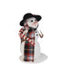Left side Byres' Decorative snowman figurine with a plaid scarf and black hat  hold candy canes on a white background