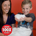 Woman and child with a bowl of snow, promoting a product that grows 100x instantly.