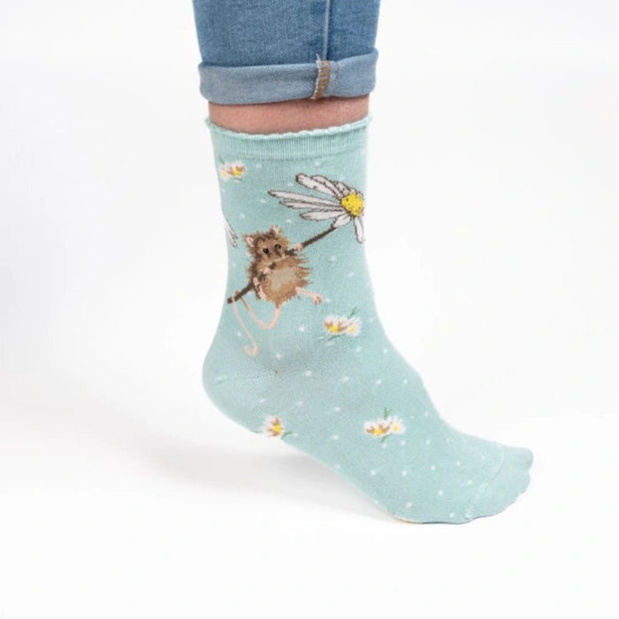 Wrendale Designs Oops a Daisy Mouse Socks with charming mouse and daisy pattern