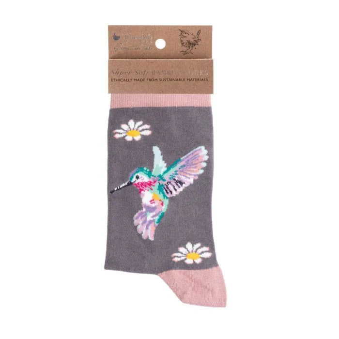 Wrendale Designs Wisteria Wishes Hummingbird Socks with floral bird design