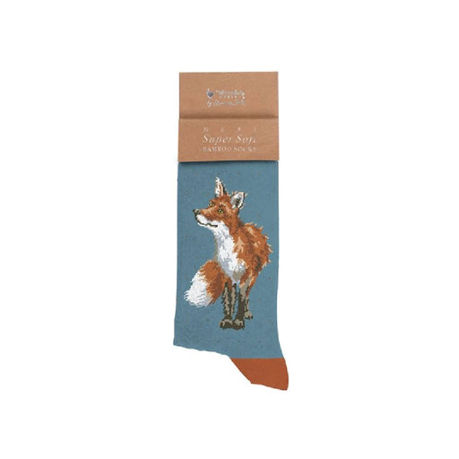 A pair of socks featuring a playful fox design in vibrant colors.