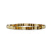 A close-up of a bracelet crafted from alternating brown and white glass beads, showcasing its unique color combination.