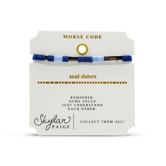 Blue and white striped bracelet with a silver clasp detail.