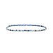 A bracelet featuring alternating blue and white beads arranged in a decorative pattern.