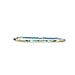 A beaded bracelet featuring a pattern of blue, yellow, and white beads arranged in a vibrant design.
