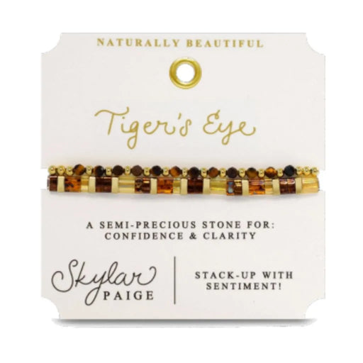 Stia Couture Natural Beauty Tiger's Eye Beaded Bracelet featuring genuine Tiger's Eye gemstones with a stretch-fit design and gift-ready packaging.