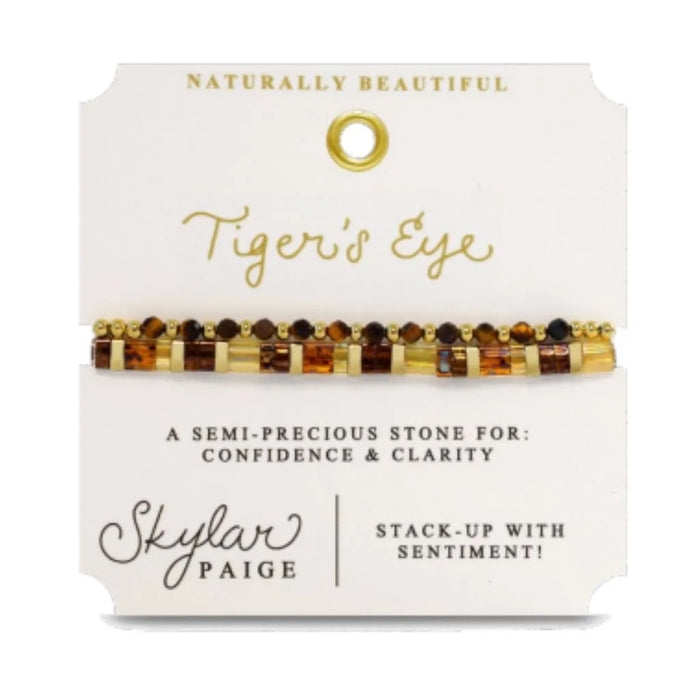 Stia Couture Natural Beauty Tiger's Eye Beaded Bracelet featuring genuine Tiger's Eye gemstones with a stretch-fit design and gift-ready packaging.