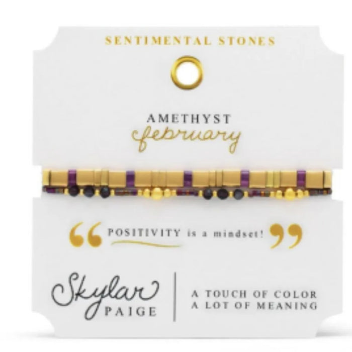 Stia Couture Sentimental Stones Amethyst Beaded Bracelet featuring genuine natural amethyst gemstones, a stretch-fit design, and elegant gift-ready packaging.
