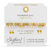 Stia Couture Sentimental Stones April birthstone bracelet with diamond CZ accents, gold-tone beaded stretch bracelet on gift card packaging.