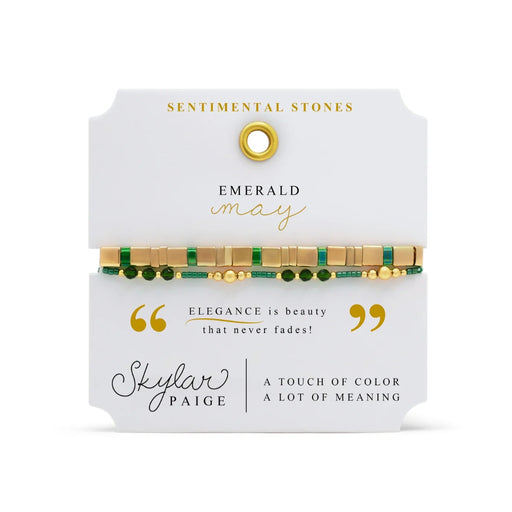 Stia Couture May Emerald Sentimental Stones Bracelet with emerald green Tila beads and hidden Morse code message for women