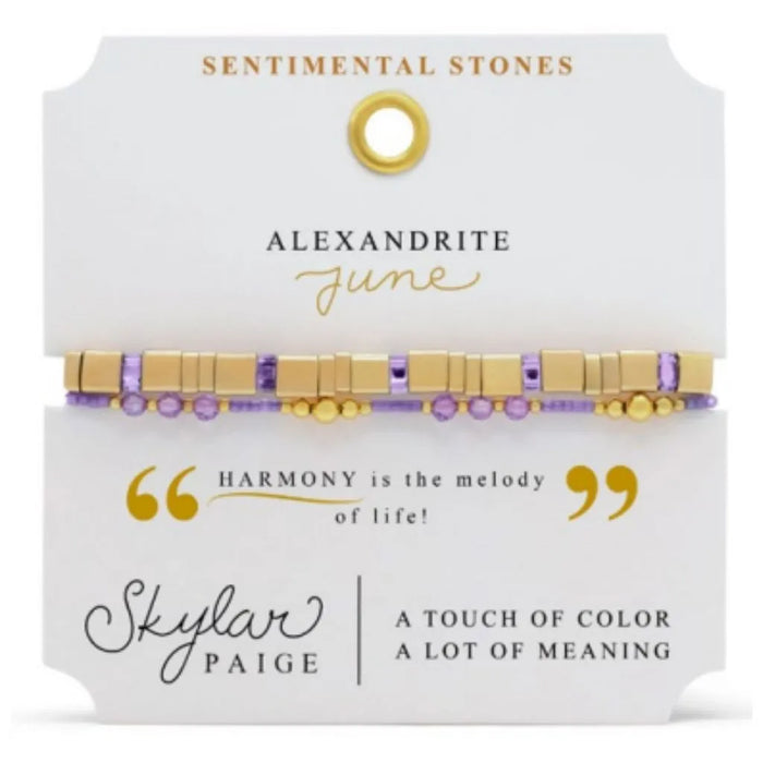 Celebrate a June birthday with the Stia Couture Sentimental Stones bracelet featuring pearl-inspired birthstone accents, a comfortable stretch fit, and elegant gift-ready packaging.