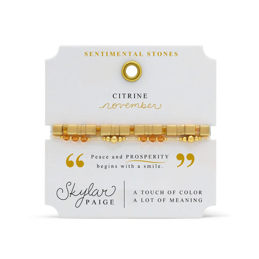 Stia Couture November Citrine Sentimental Stones Bracelet featuring genuine golden citrine birthstone beads with hidden Morse code-inspired design, meaningful November birthday jewelry gift in elegant gift-ready packaging