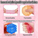Innovatively designed ice cube toys shown with stretching, twisting, compressing, and squeezing actions on a pink background.
