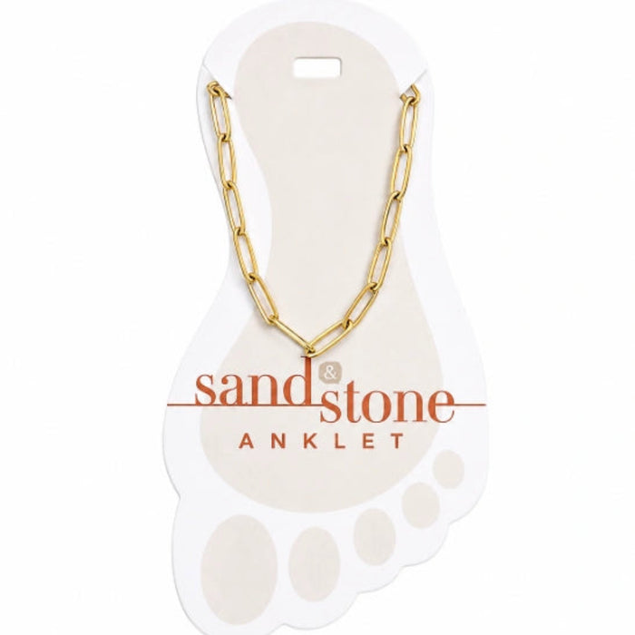 This Sand & Stone Paperclip Anklet gold-tone stainless steel anklet features a classic paperclip link design. 