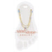 Gold anklet on a white card with 'sand & stone' branding