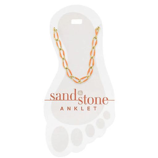 Bold gold anklet with orange enamel link chain design for a vibrant summer look