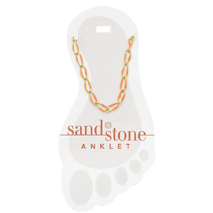 Bold gold anklet with orange enamel link chain design for a vibrant summer look