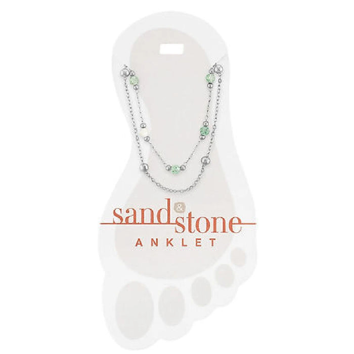 Coastal-inspired silver sea glass duo chain anklet with an elegant ocean look