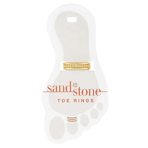 Elegant gold toe rings featuring intricate sandstone designs, showcasing a unique blend of textures and colors.
