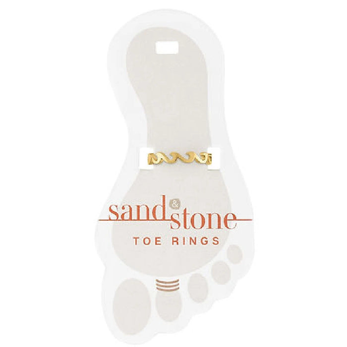 Unique gold toe rings with sandstone accents, offering a creative and eye-catching accessory for summer or beach outings.