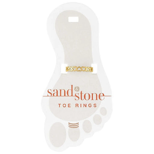 Stylish gold toe rings with distinctive sandstone detailing, ideal for enhancing summer footwear and beachwear looks.