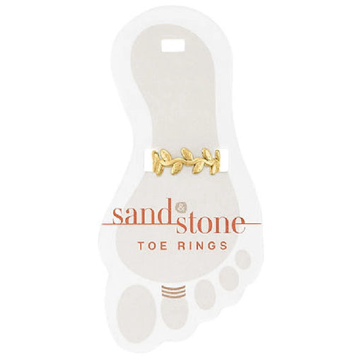 A pair of sandstone toe rings featuring intricate leaf designs, showcasing natural textures and earthy tones.