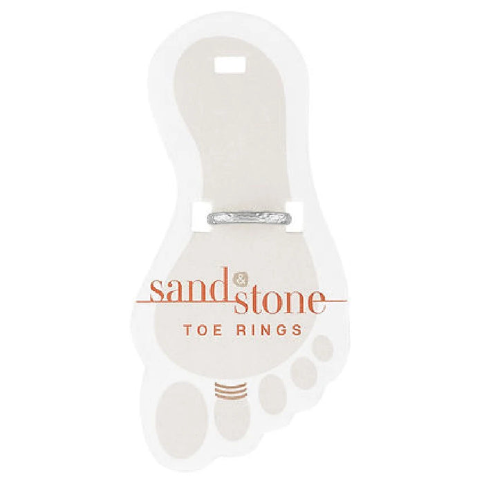 Sandstone toe rings arranged in a sleek white box, emphasizing their distinctive patterns and natural beauty.