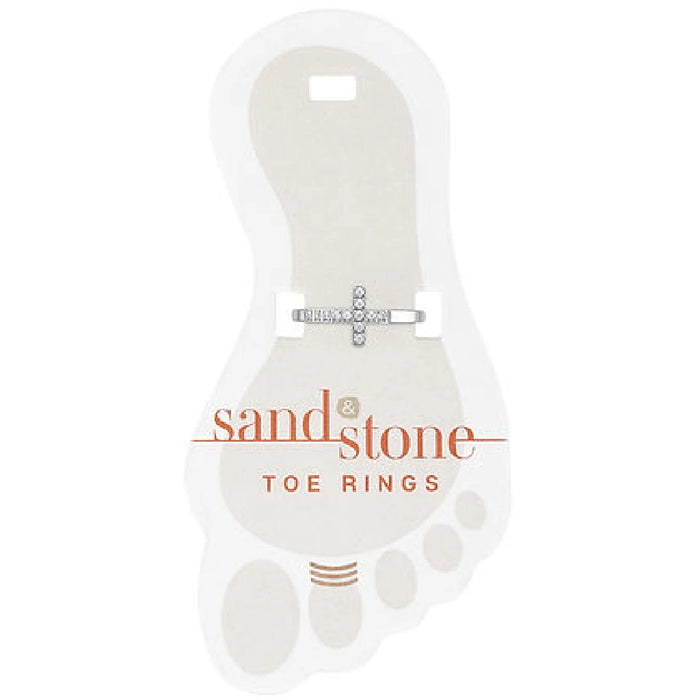 Sandstone toe rings arranged in a sleek white box, emphasizing their distinctive patterns and natural beauty.
