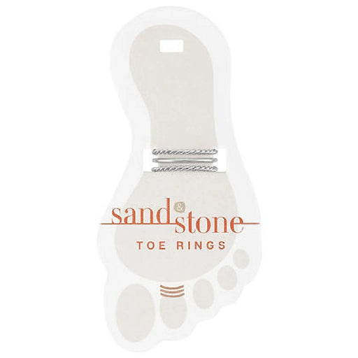 Sandstone toe rings with silver accents displayed on a neutral background.