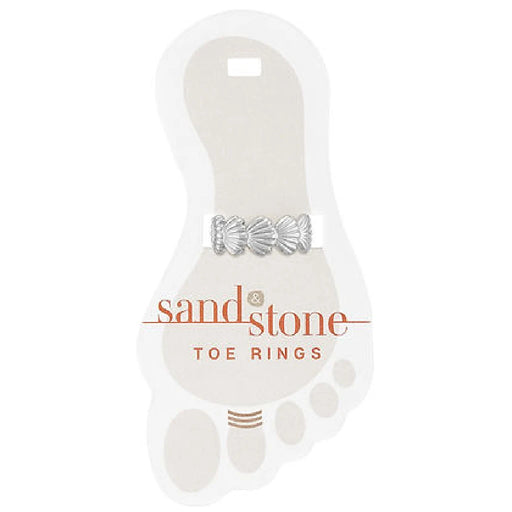 A pair of sandstone toe rings displayed in elegant packaging, showcasing their natural texture and color.
