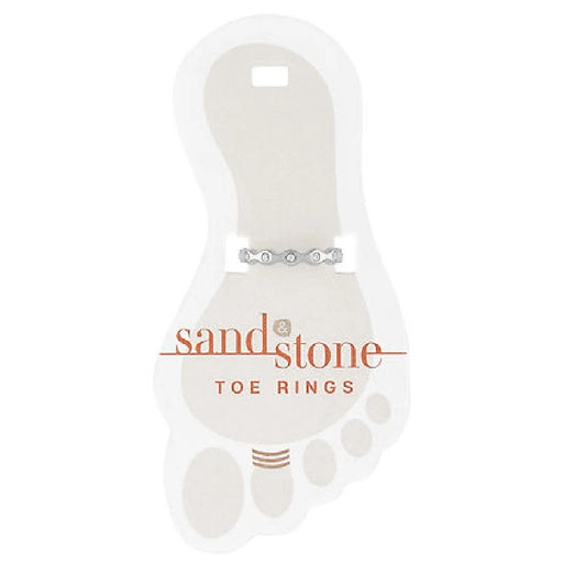 A pair of silver-accented sandstone toe rings showcased elegantly.