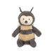 Plush toy bee with brown and yellow stripes on a white background