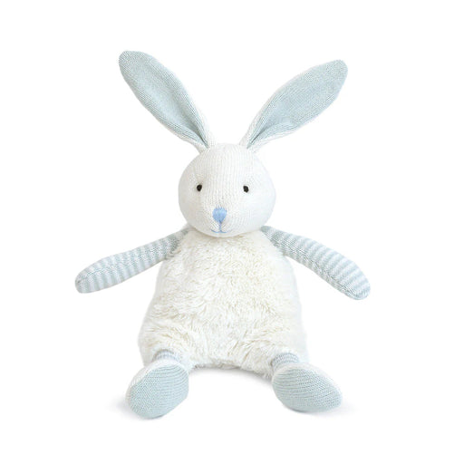 Soft plush bunny with light‑blue striped arms and legs on a white background