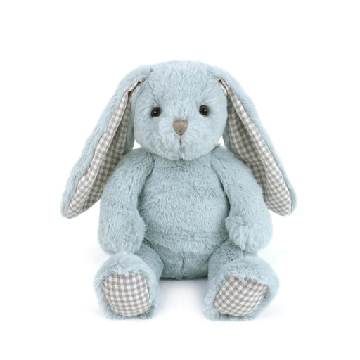 Soft plush bunny with floppy ears and gentle embroidered features on a white background