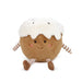 Plush toy resembling a Christmas pudding with a white top and brown body on a white background