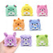 Set of colorful plush toys with heart designs on a white background