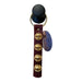 Black object with gold buttons and a leather strap on a white background