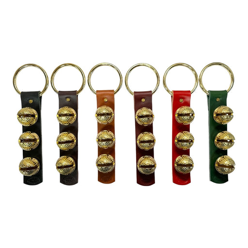 six doorbell  with gold embellishments bells  colors to choose from are ,black, brown, red, and green leather straps.