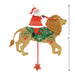 Decorative ornament of Santa Claus riding a lion with Christmas-themed decorations, size indicated.