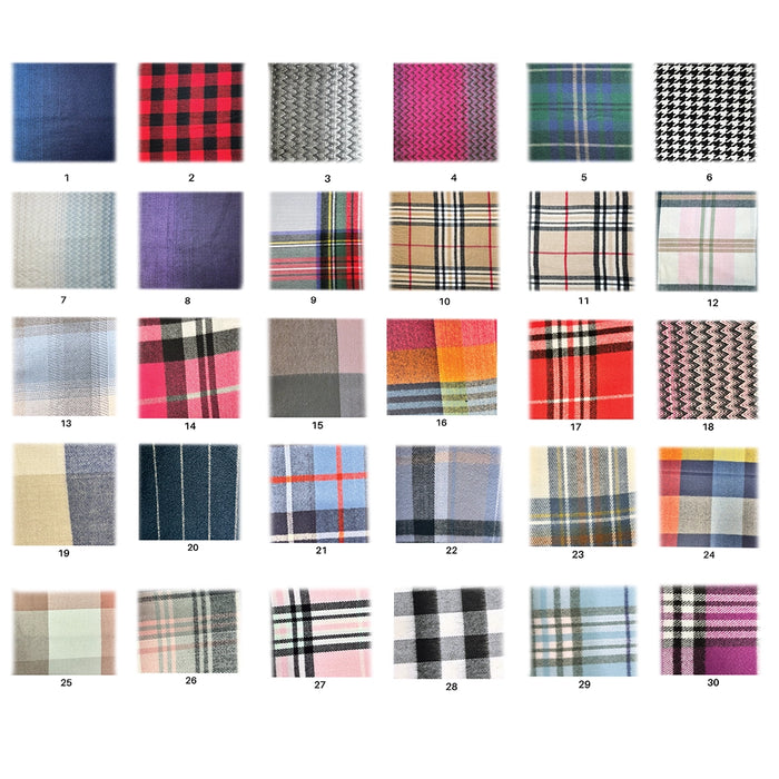 Collection of fabric swatches with various patterns and colors.