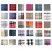 Collection of fabric swatches with various patterns and colors.