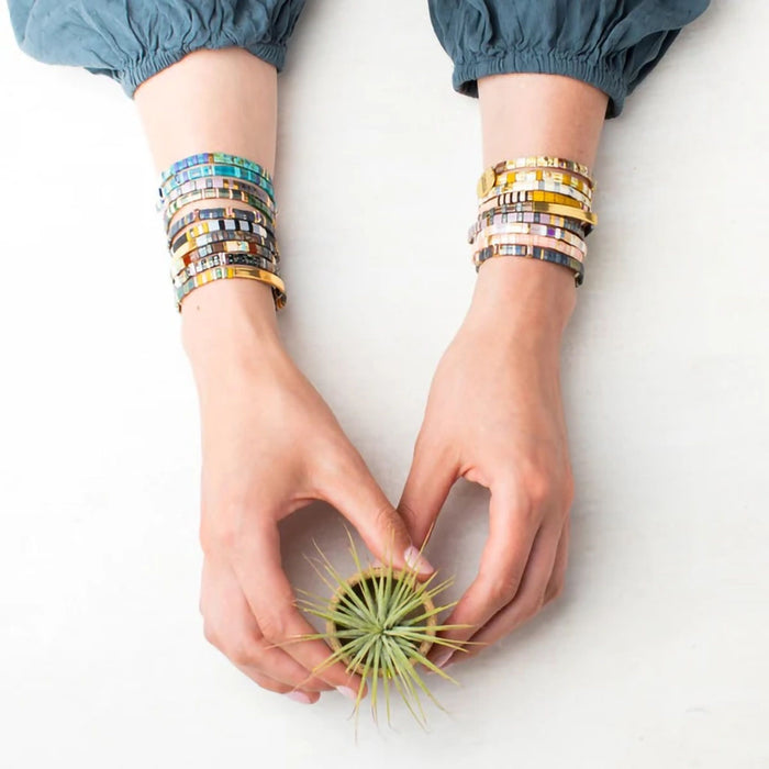 Scout Curated Wears : Good Karma Miyuki Bracelet - "Joy & Kindness" - Marine/Gold