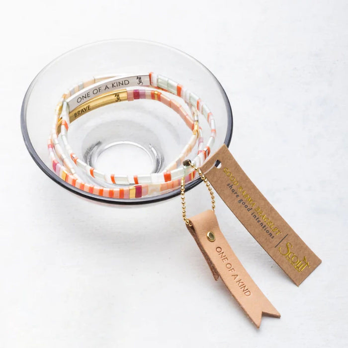 Scout Curated Wears : Good Karma Miyuki Bracelet - "One Of A Kind" - Mint/Peach/Gold