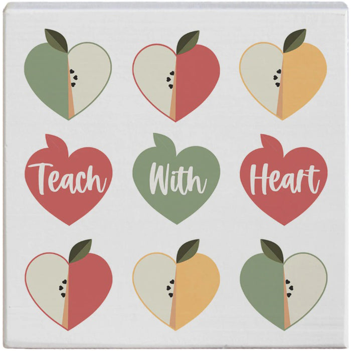 Sincere Surroundings : Teach Heart Apples - Wooden Sign - 5.25" x 5.25"