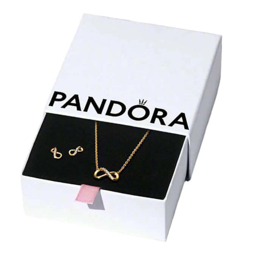 Gold Infinity Jewelry gift set in a pandora box