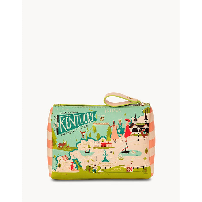 Spartina 449 Kentucky Carry All Case with colorful illustrated Kentucky map and zip wrist strap